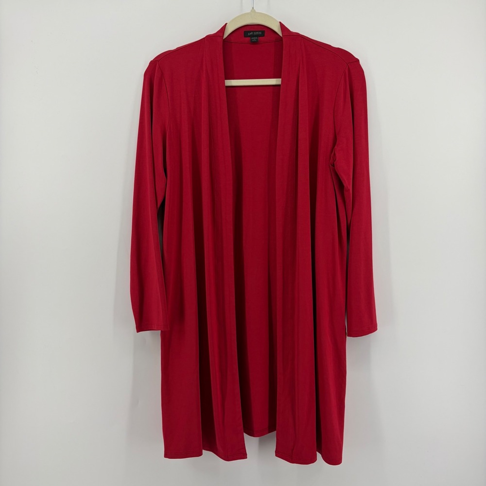 J. Jill Wearever Cardigan Red‎ Women S Petite Open Front Side Button Longline